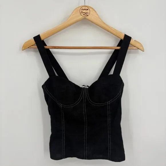 Reformation Libra Bustier Linen Top, Sz 0, Black White Sexy Reputation Edgy - Picture 3 of 10